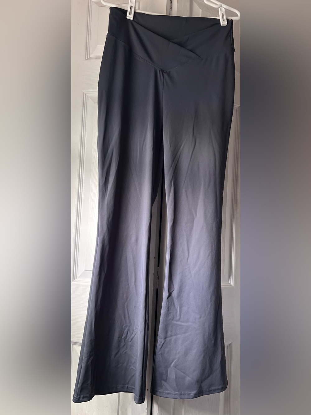 Womens Gray Flare Leggings with Crossover High Waist